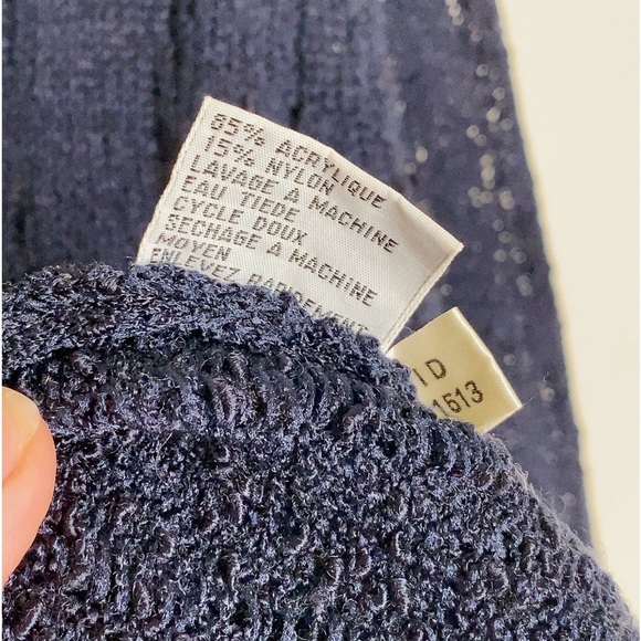 Navy Blue Open Knit V-Neck Long Sleeve Sweater size XL - Picture 5 of 5